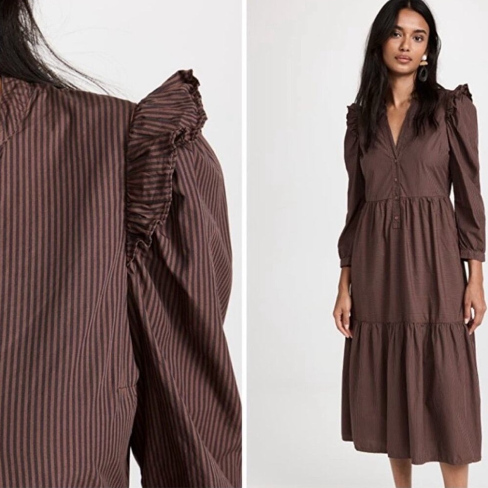 Nation LTD Dalia Ruffle Striped Long Sleeve Midi Dress